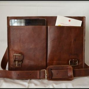 Durable Women's Leather Two-Pocket Laptop Bag